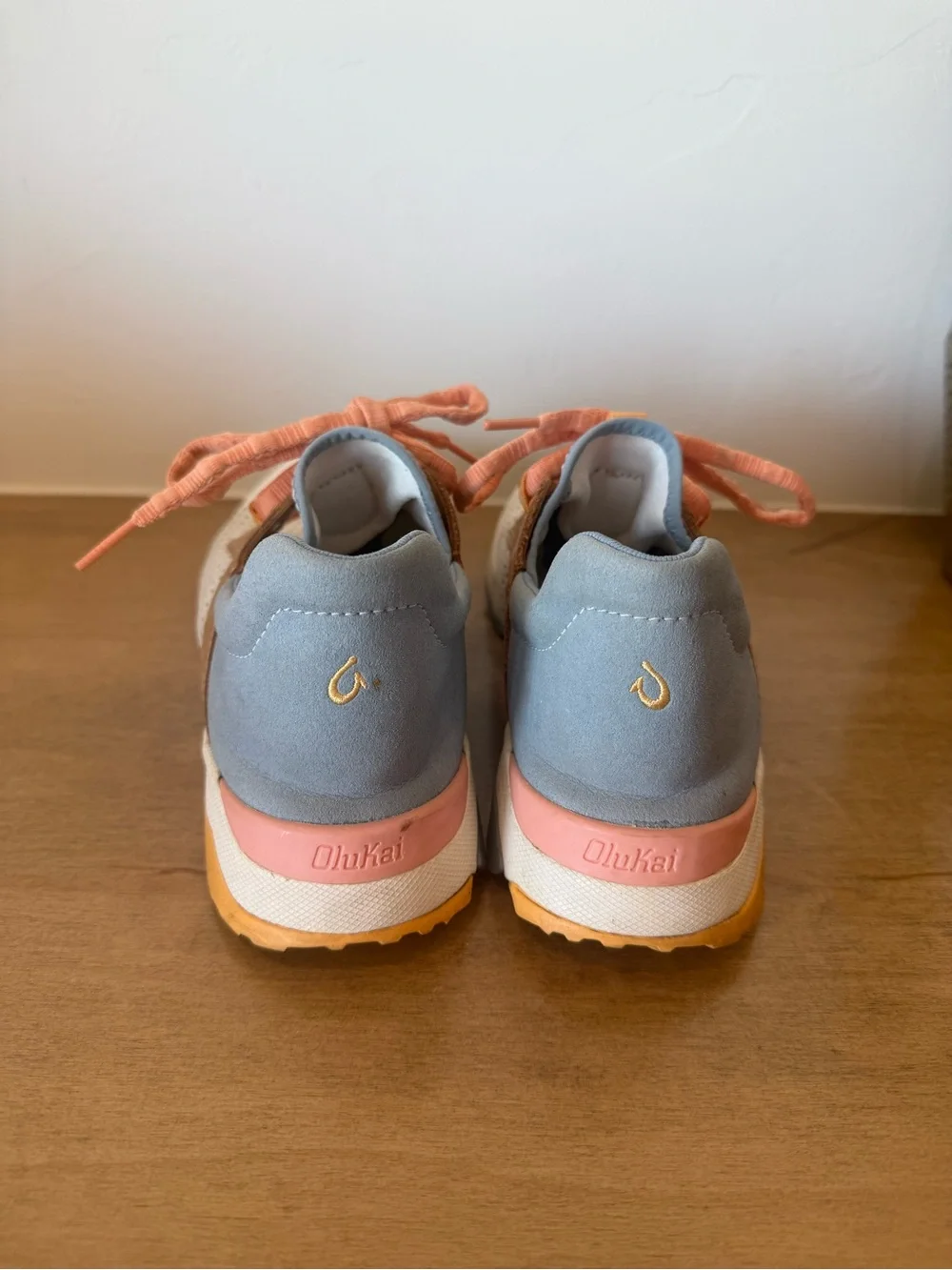 OluKai Women's Cream Mesh Athletic Shoes with Coral Laces